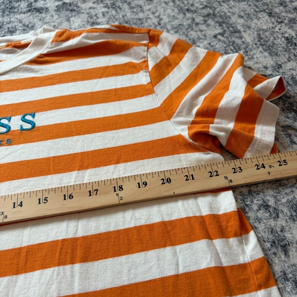 Guess Los Angeles Men's Striped T-Shirt Orange White Embroidered Logo Sz Medium - Picture 6 of 10